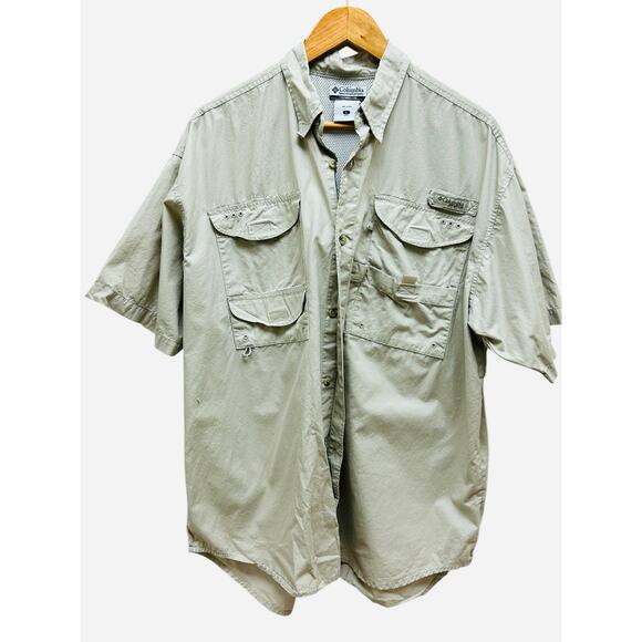 Columbia PFG Bonehead Fishing Shirt Men's Large Tan Vented Short Sleeve - Picture 1 of 8